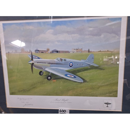 600 - Limited Edition First Flight Spitfire In a Frame Signed By The Artist and The Pilot and Two Prints