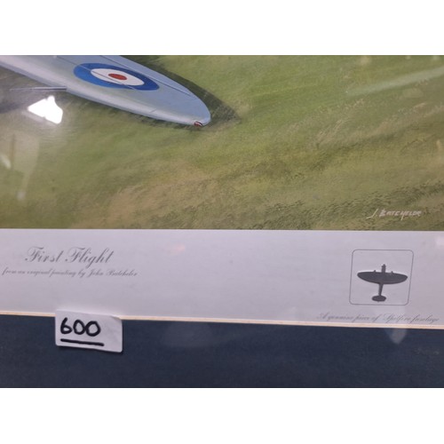 600 - Limited Edition First Flight Spitfire In a Frame Signed By The Artist and The Pilot and Two Prints