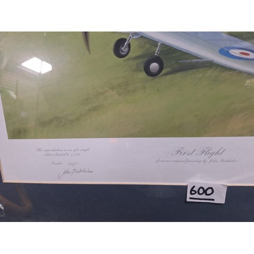 600 - Limited Edition First Flight Spitfire In a Frame Signed By The Artist and The Pilot and Two Prints