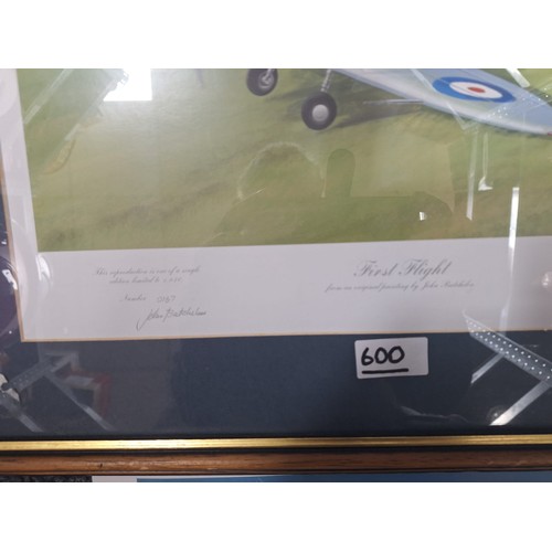 600 - Limited Edition First Flight Spitfire In a Frame Signed By The Artist and The Pilot and Two Prints