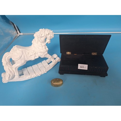 443 - Rocking Horse, Musical Box In Working Order and an Onyx Lidded Pot