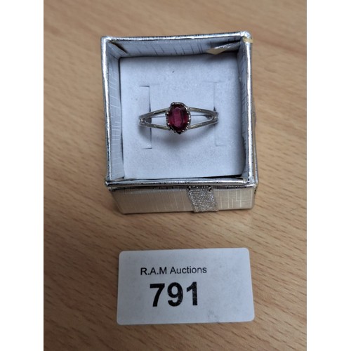 791 - Boxed 925 Silver and a Large Single Ruby Ring