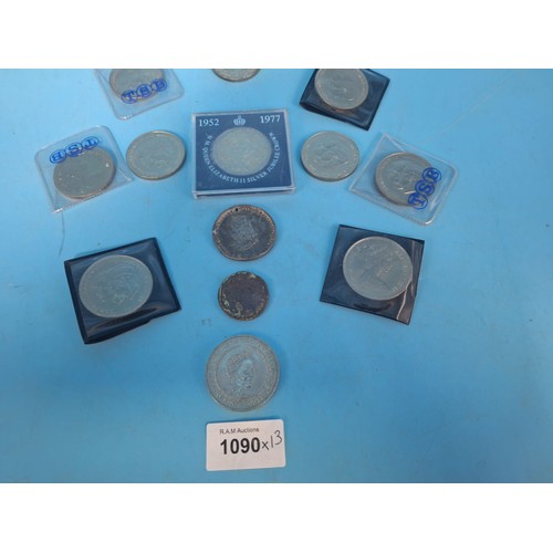 1090 - Commemorative Coins x10, Antique Commemorative Medallion, A Very Old Coin and a Five Pound Coin