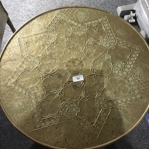 55 - Vintage/Antique Brass Topped Table With Turned Twisted Oak Legs and Stretchers