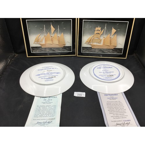 249 - Cork Ships In a Diaroma Frame, Dolphin Plate and A Boxed Ships Plate With Certicates