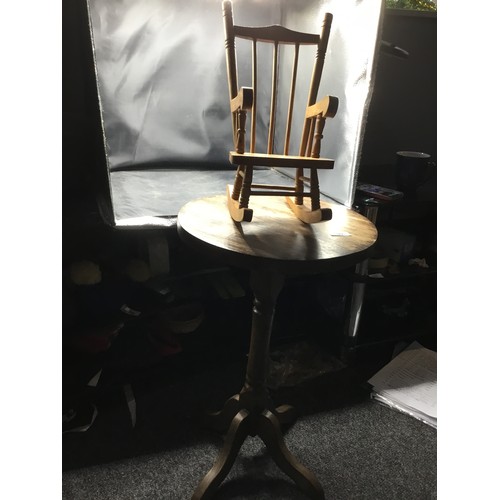 342 - Vintage 4 Legged Round Side Table and a Miniature Rocking Chair