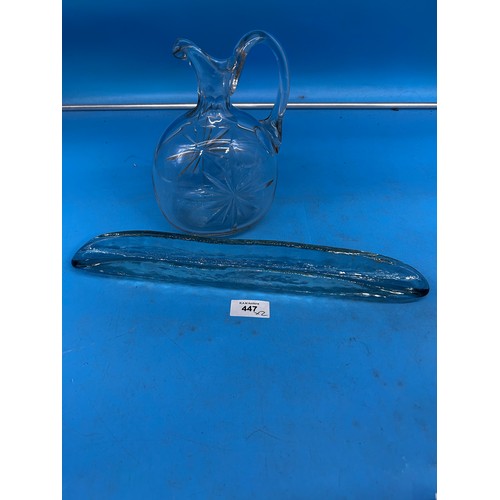 447 - Glass Water/Wine Jug and a Murano Style Green Glass Dish