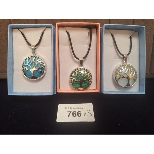 766 - Tree Of Life Pendants x3 With Stone Inserts