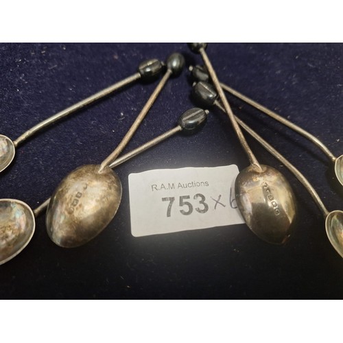 753 - Sterling Silver Hallmarked Coffee Bean Spoons x6