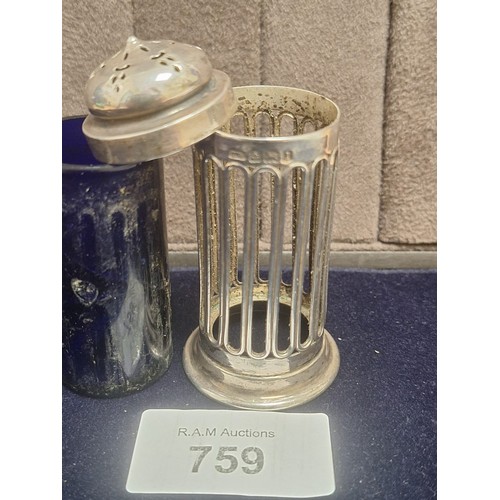 759 - 925 Silver Hallmarked Pepper Pot With Blue Liner