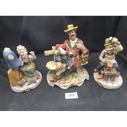 642 - Capodimonte Style Figures x3 Marked To The Bases