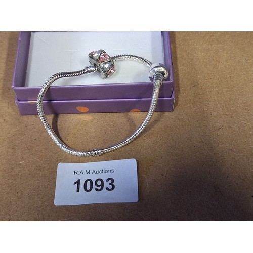 1093 - Boxed 925 Silver Bracelet Stamped 925 and a Stamped Charm