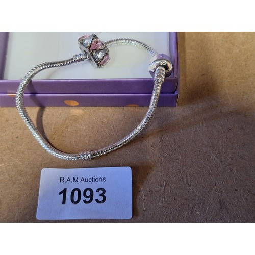 1093 - Boxed 925 Silver Bracelet Stamped 925 and a Stamped Charm