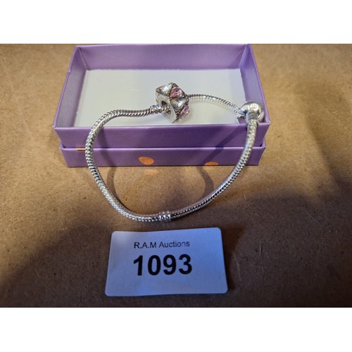 1093 - Boxed 925 Silver Bracelet Stamped 925 and a Stamped Charm