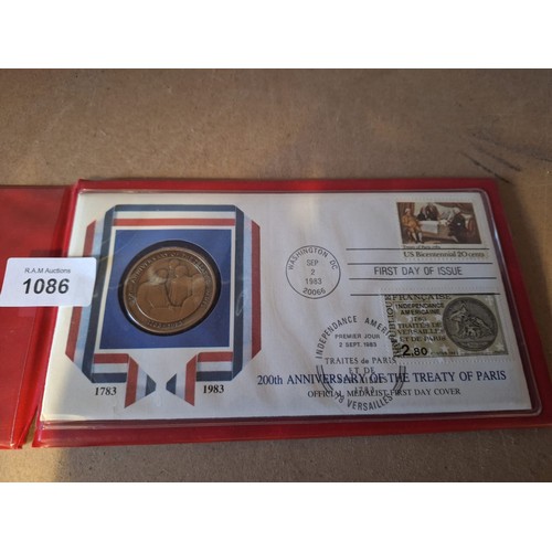 1086 - The 200th Anniversary of The Treaty of Paris Medallion and First Day Cover