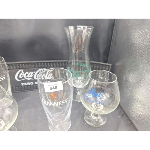 546 - Boxed Bar Runners Birra Moretti and Jagermeister, Coca Cola Glasses x2, Pat O'brien New Orleans Hurr... 