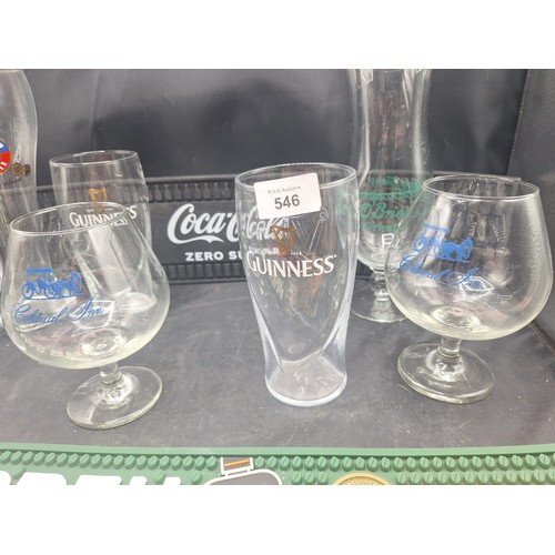 546 - Boxed Bar Runners Birra Moretti and Jagermeister, Coca Cola Glasses x2, Pat O'brien New Orleans Hurr... 