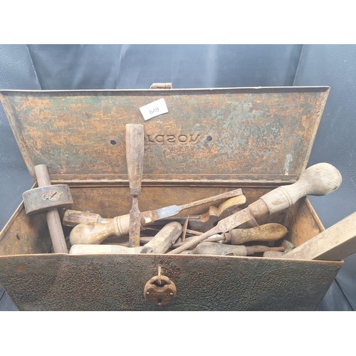 549 - Antique Fordson Tractor Tool Box With Vintage Tools