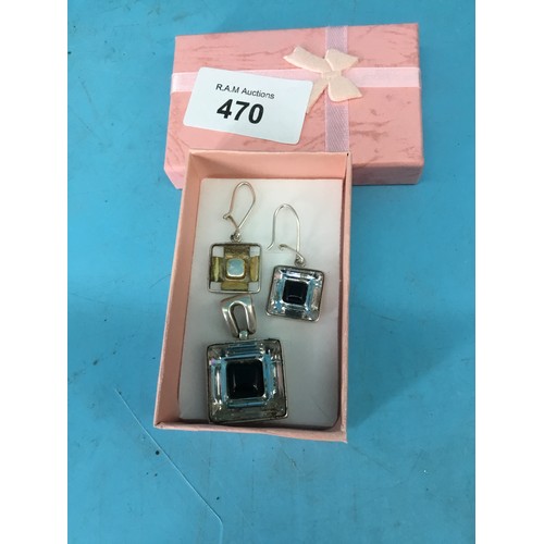 470 - Boxed Heavy 925 Silver Stoned Pendant and Earrings