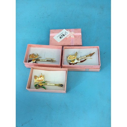 478 - Boxed Hard Rock Cafe Guitar Brooches x3