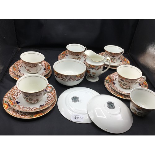 511 - Liverpool Pottery England Trios x6, Milk Jug and a Sugar Bowl