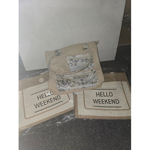 638 - New with Tags Envy Handbag and New in Packs Hello Weekend Jute Totes x2