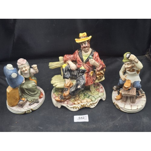 642 - Capodimonte Style Figures x3 Marked To The Bases
