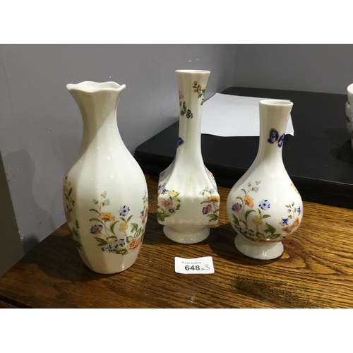 648 - Aynsley Cottage Garden Vases x3  8”, 7”and 6”