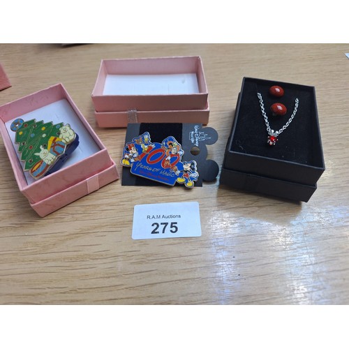 275 - Boxed Fashion and Vintage Jewellery x3 To Include 100 Year Mickey Pin, Earrings and Necklace and a C... 
