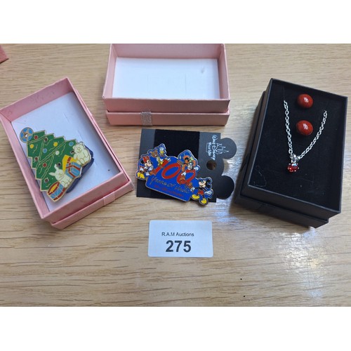 275 - Boxed Fashion and Vintage Jewellery x3 To Include 100 Year Mickey Pin, Earrings and Necklace and a C... 