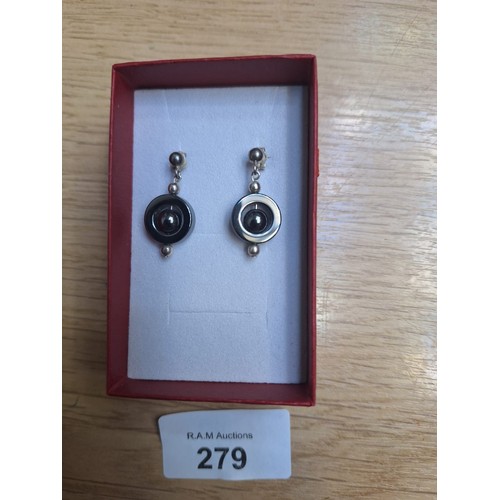 279 - Boxed 925 Silver Earrings Possibly Hematite