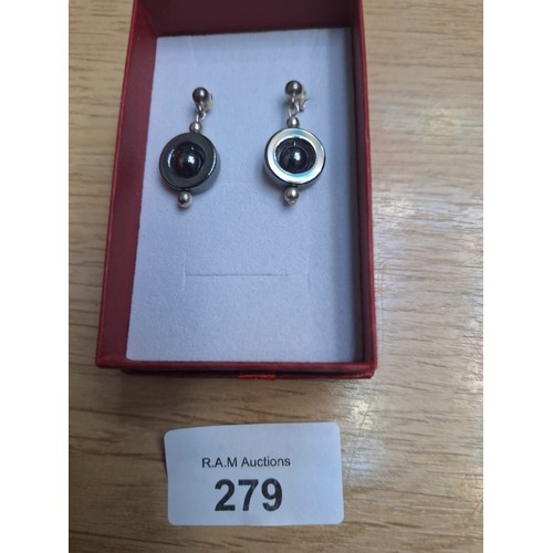 279 - Boxed 925 Silver Earrings Possibly Hematite