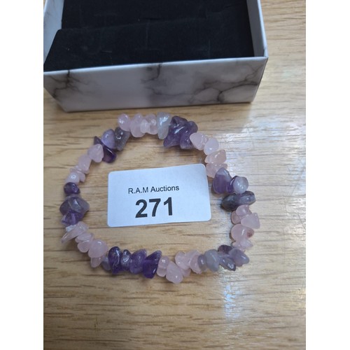 271 - Boxed Rose Quartz and Amethyst Bracelet