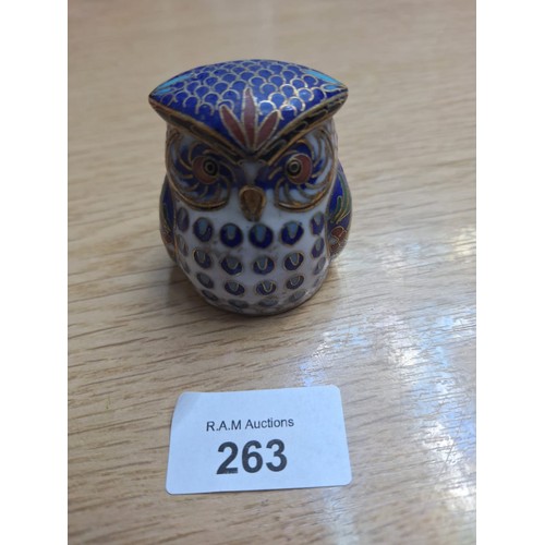 263 - Vintage Bronze and Brass Enamelled Owl