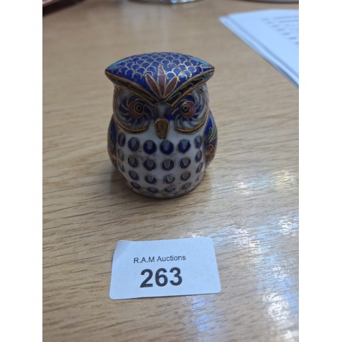 263 - Vintage Bronze and Brass Enamelled Owl