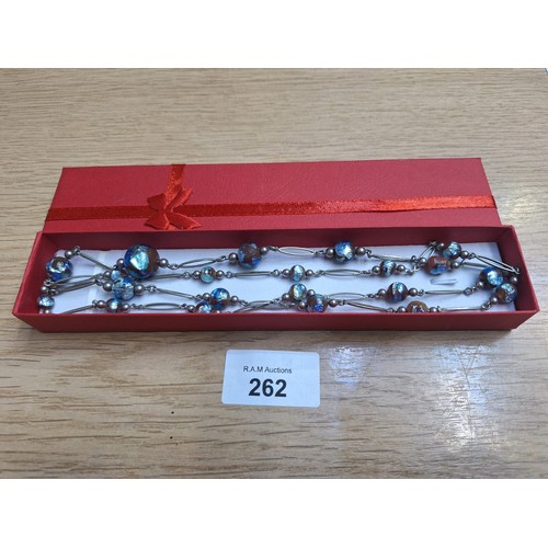 262 - Boxed Silver and Glass Long Necklace