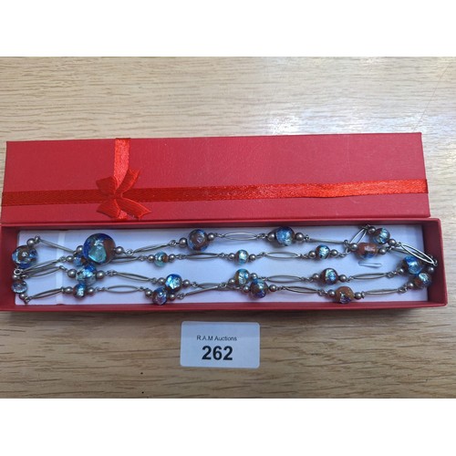 262 - Boxed Silver and Glass Long Necklace