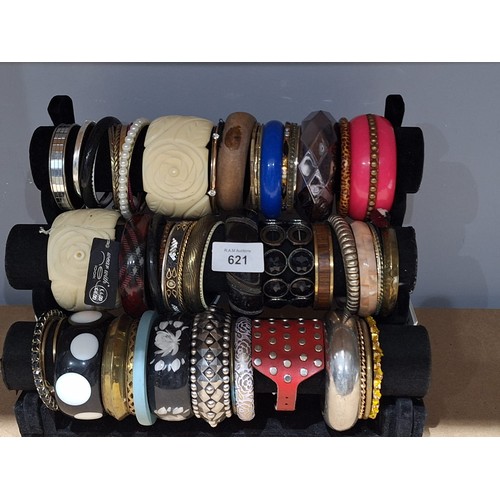 621 - Three Rolls of Fashion and Vintage Bangles and Bracelets Stand Not Included