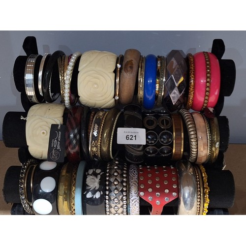 621 - Three Rolls of Fashion and Vintage Bangles and Bracelets Stand Not Included