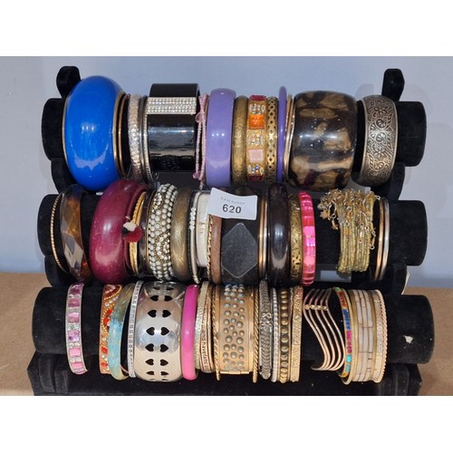 620 - Three Rolls of Fashion and Vintage Bangles and Bracelets (stand not included)