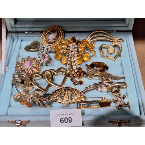 609 - Pad of 12 Fashion and Vintage Brooches Etc (pad not included)