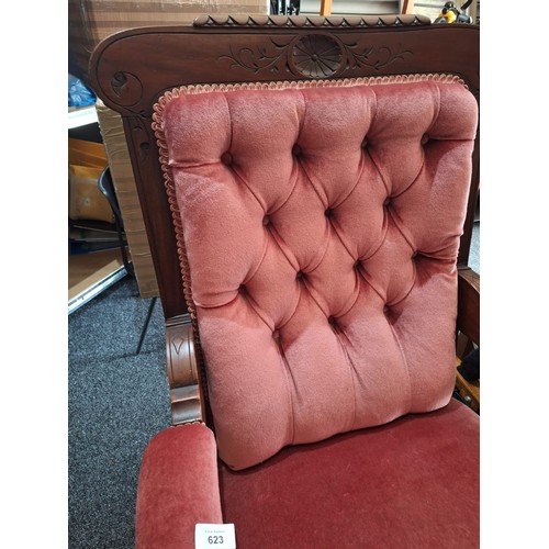 623 - Large Antique Victorian Chair On Castors