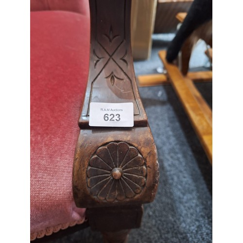 623 - Large Antique Victorian Chair On Castors