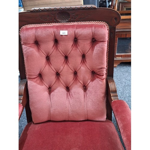623 - Large Antique Victorian Chair On Castors