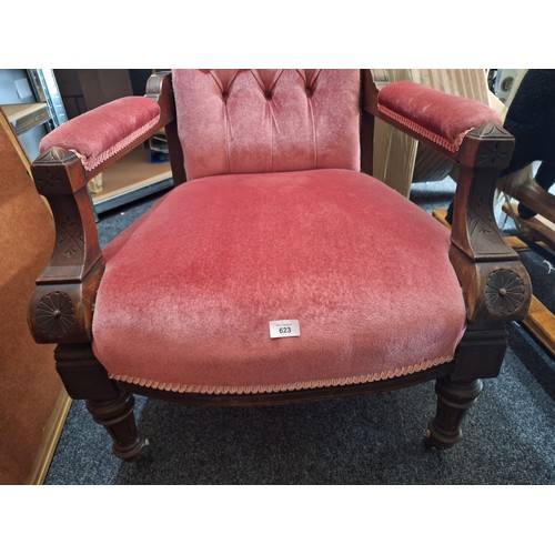 623 - Large Antique Victorian Chair On Castors