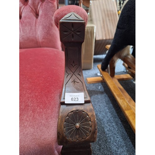 623 - Large Antique Victorian Chair On Castors