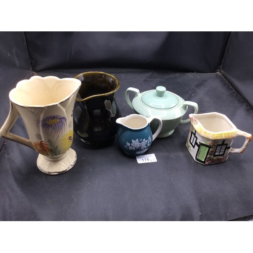 176 - Decorative Jugs x4 To Include Arthur Woods and a Sugar Bowl