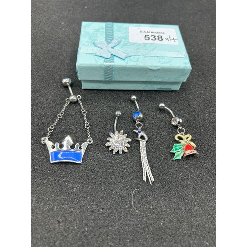 538 - Various Silver Belly Rings x4