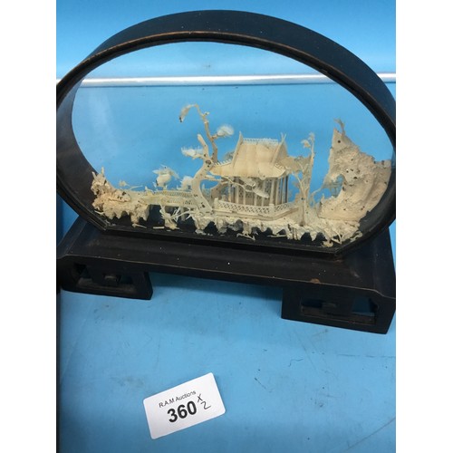360 - 1980's Retro Inlaid Plaque of Kennedy and a Chinese Cork Picture
