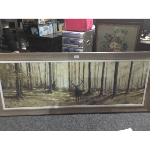 114 - 4ft Long Framed Picture of Deers in The Woods Signed by B Simms